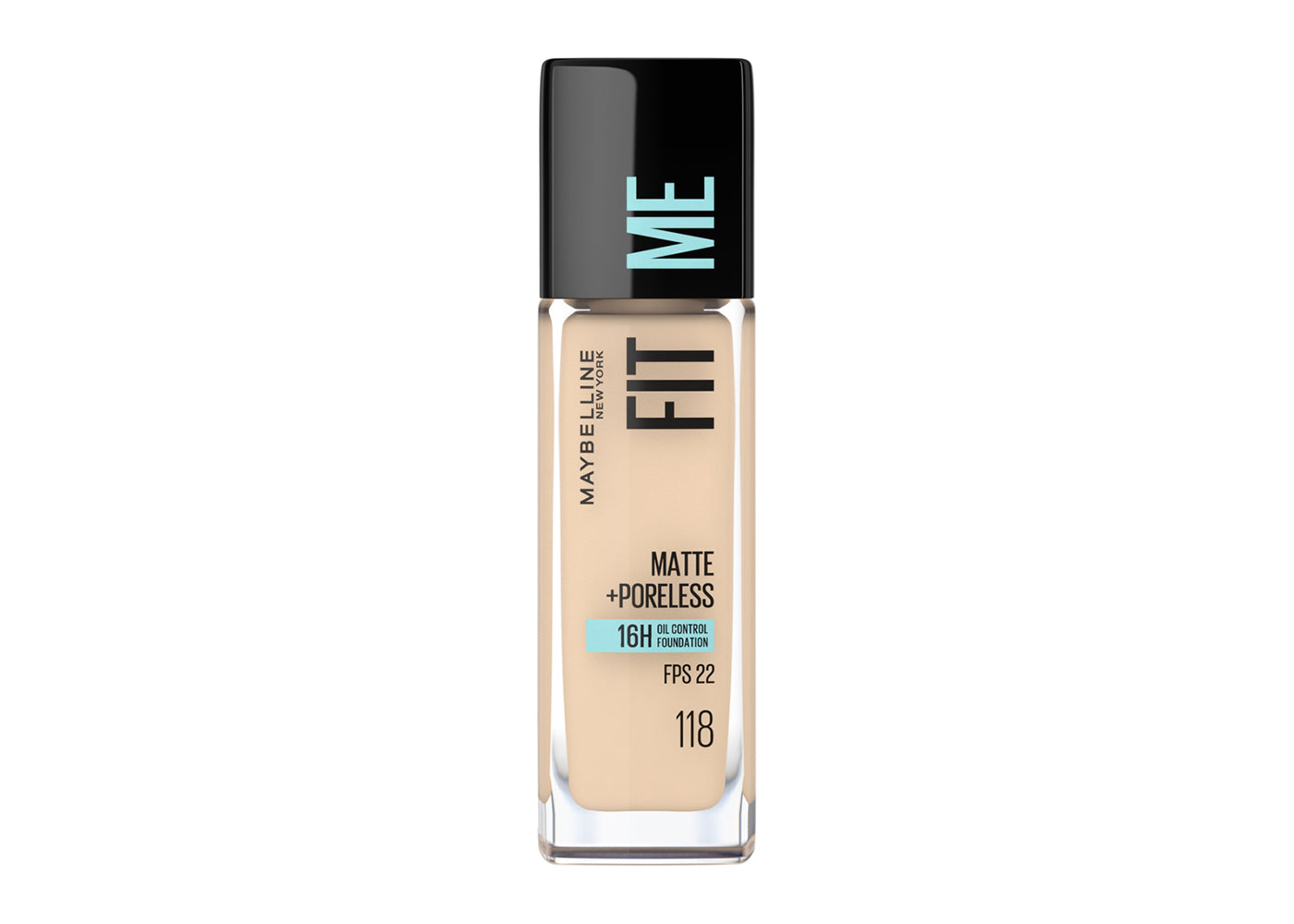 MAYBELLINE Base de Maquillaje Fit Me Matte + Poreless, Light Beige , 30 ml, matifica y controla el brillo, se adapta al tono y la textura de la piel, tiene FPS 22, piel sin poros